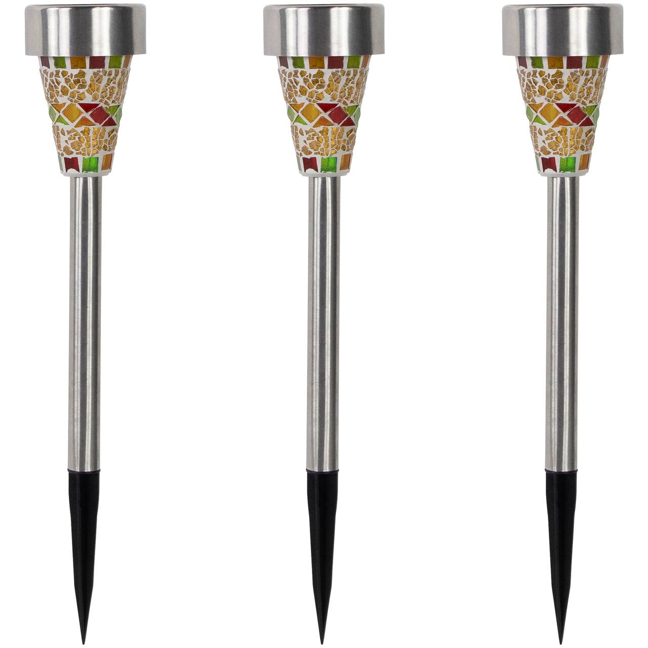 15.5" Red Mosaic Stained Glass Solar Powered LED Pathway Markers